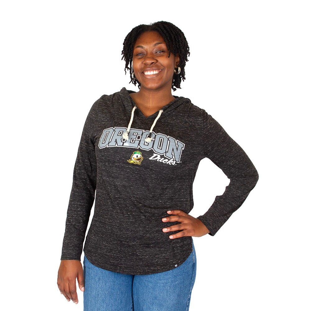 Arched Oregon, Colosseum, Black, Long Sleeve, Polyester Blend, Women, Oregon Mascot, Hooded, T-Shirt, 1016668